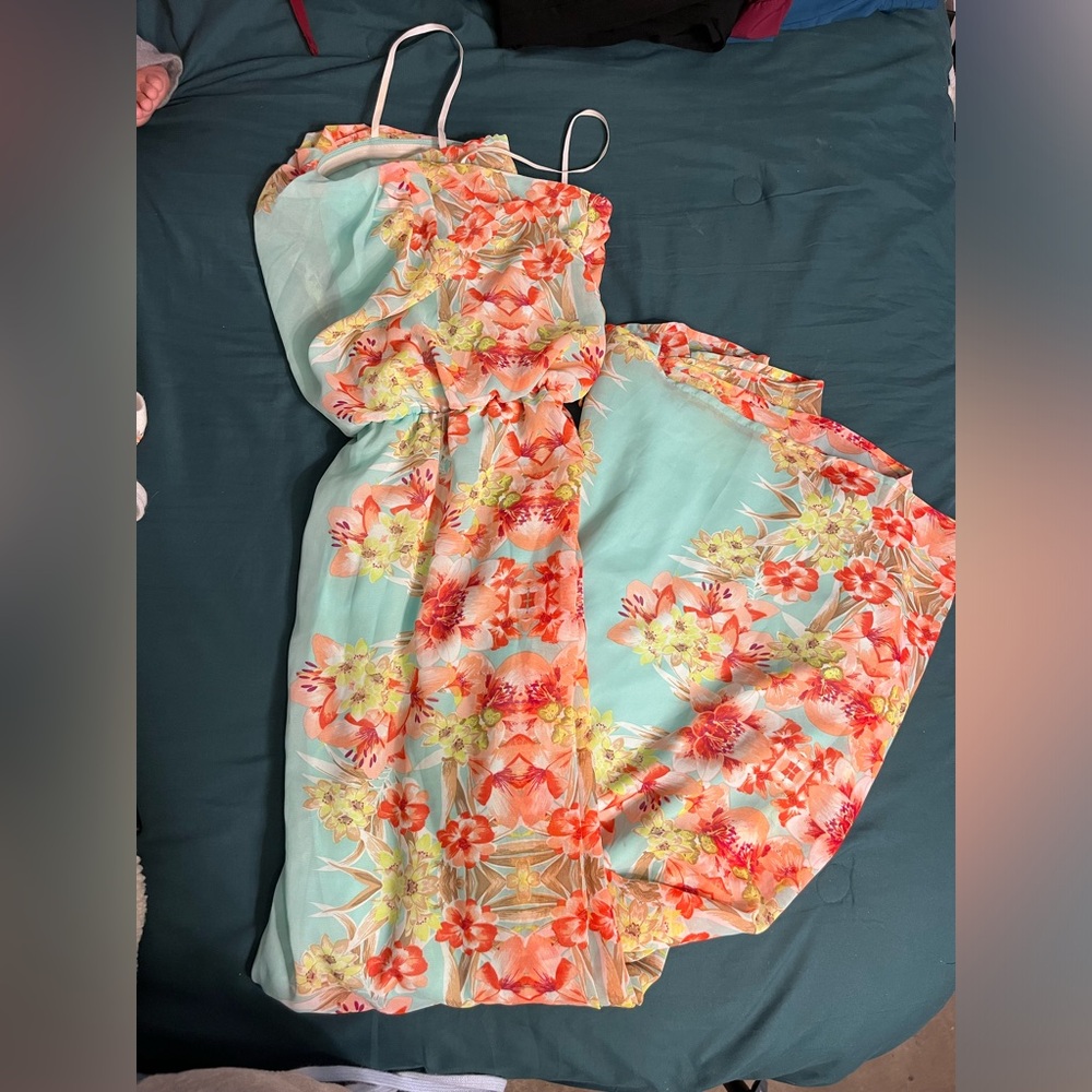 Strapless, tropical, maxi dress| Large
